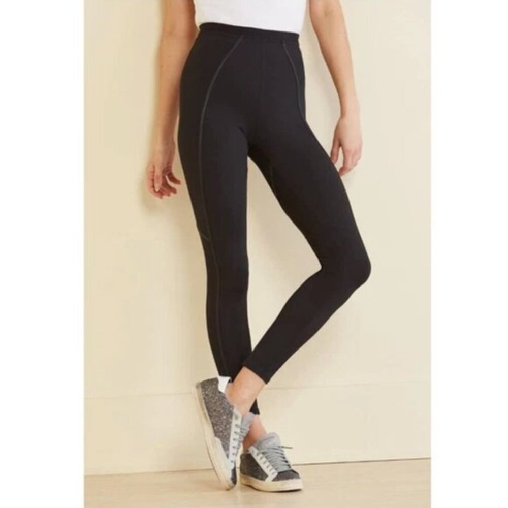 Good American Leggings Womens 3/L Black High Waist Performance Piped Corset Seam